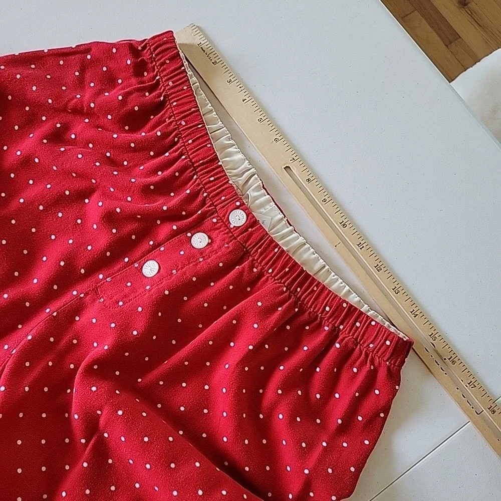 Lands End Flannel Pajama Pants Medium Red Polka Dot Casual Lounge Preppy Relaxed